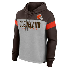 Cleveland Browns Women's Bold Play Call Pullover Hoodie Heather Gray/Brown - Fanatics