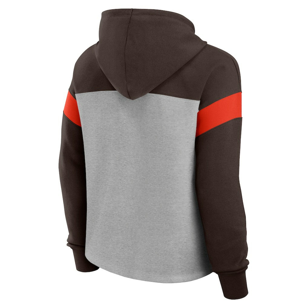 Cleveland Browns Women's Bold Play Call Pullover Hoodie Heather Gray/Brown - Fanatics