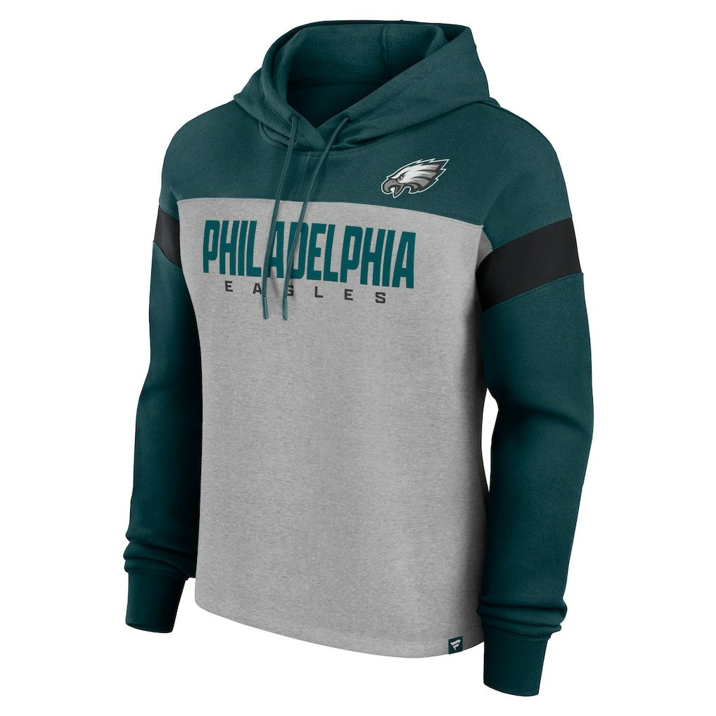 Philadelphia Eagles Women's Bold Play Call Pullover Hoodie Heather Gray/Midnight Green - Fanatics
