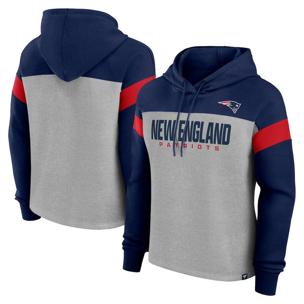 New England Patriots Women's Bold Play Call Pullover Hoodie Heather Gray/Navy - Fanatics