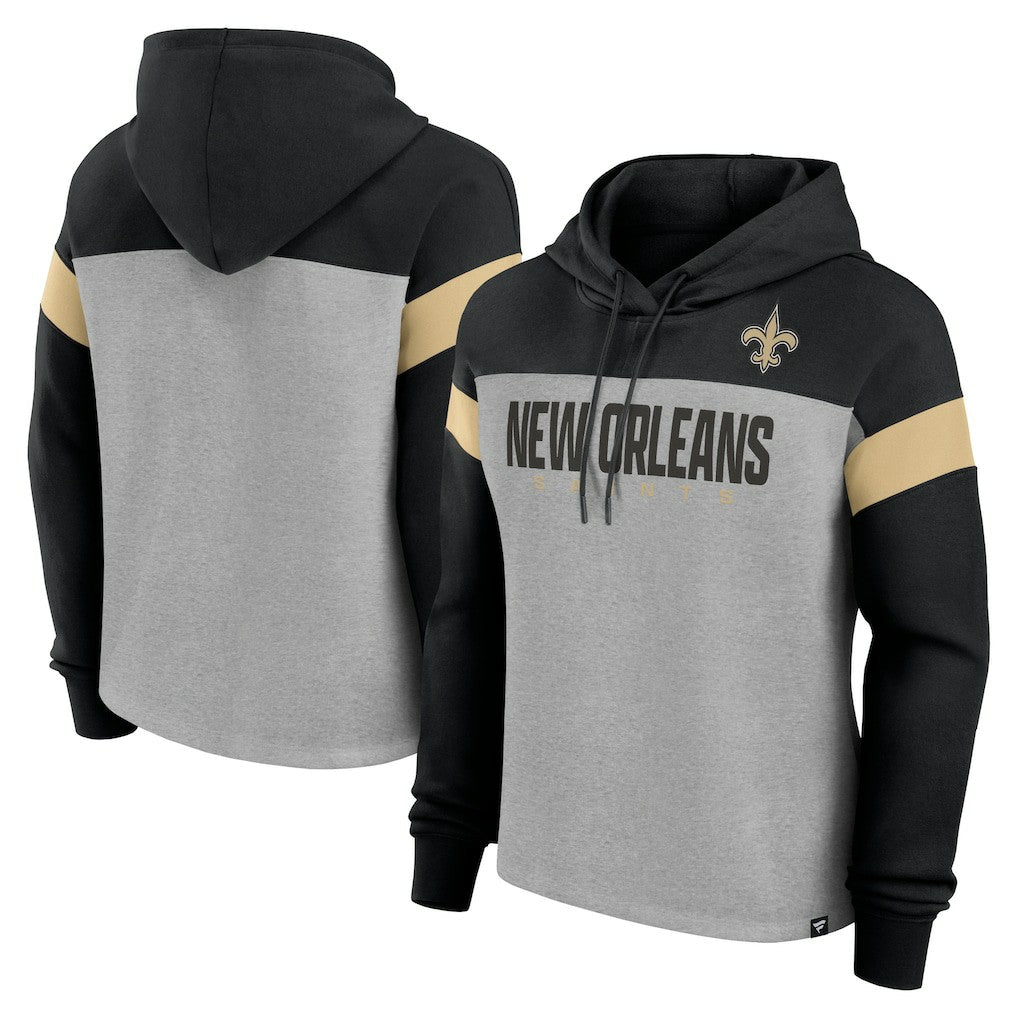New Orleans Saints Women's Bold Play Call Pullover Hoodie Heather Gray/Black - Fanatics