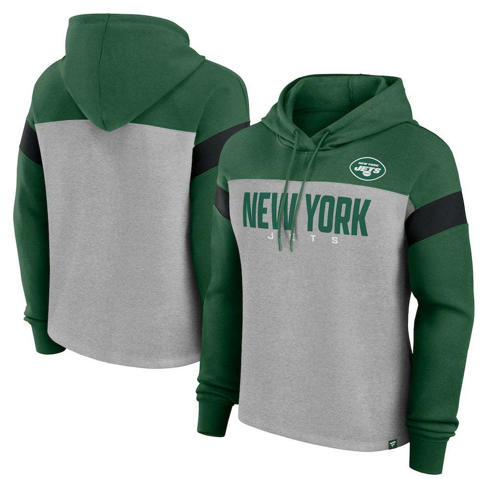 New York Jets Women's Bold Play Call Pullover Hoodie Heather Gray/Green - Fanatics
