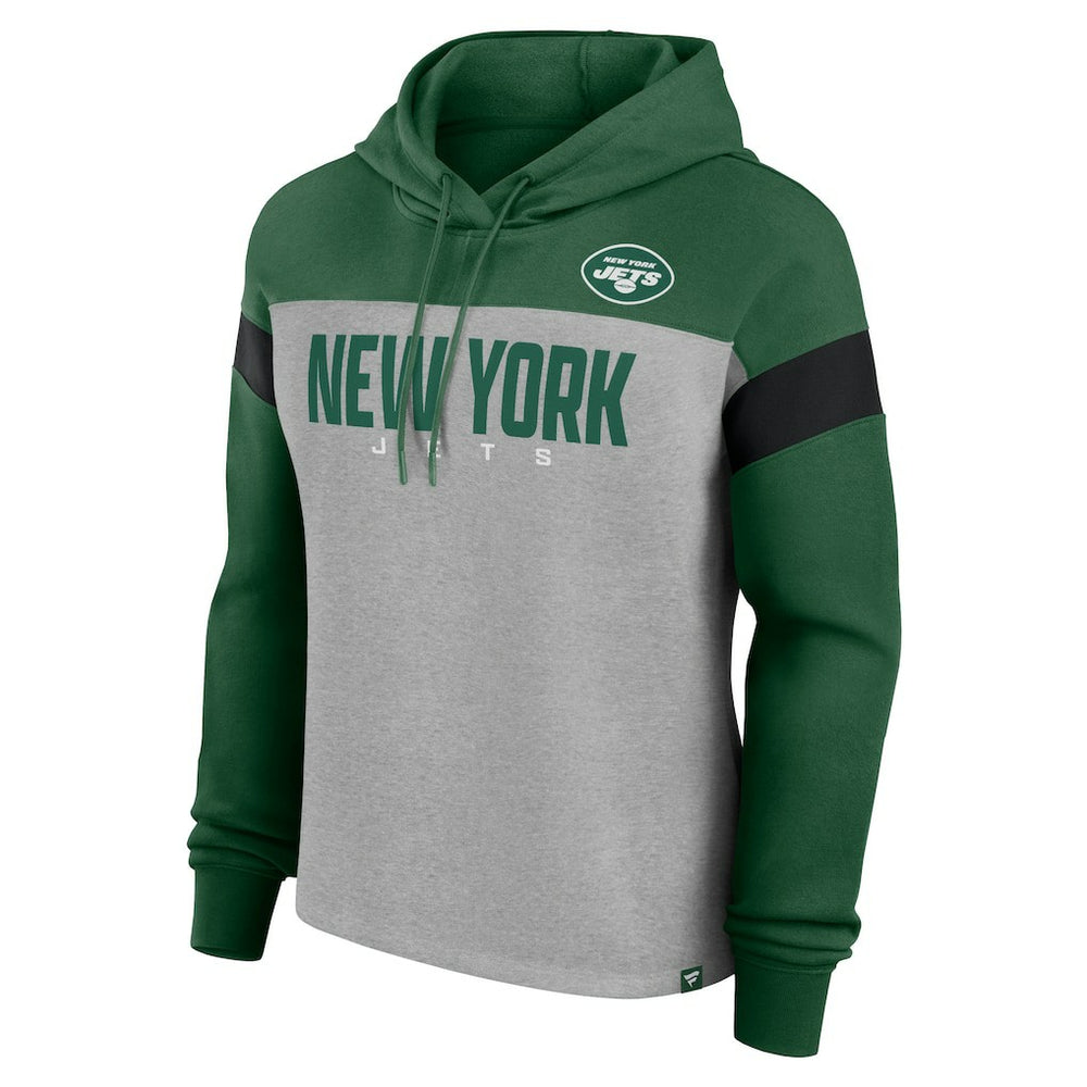 New York Jets Women's Bold Play Call Pullover Hoodie Heather Gray/Green - Fanatics