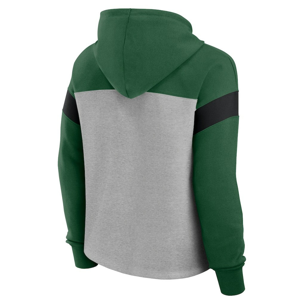New York Jets Women's Bold Play Call Pullover Hoodie Heather Gray/Green - Fanatics