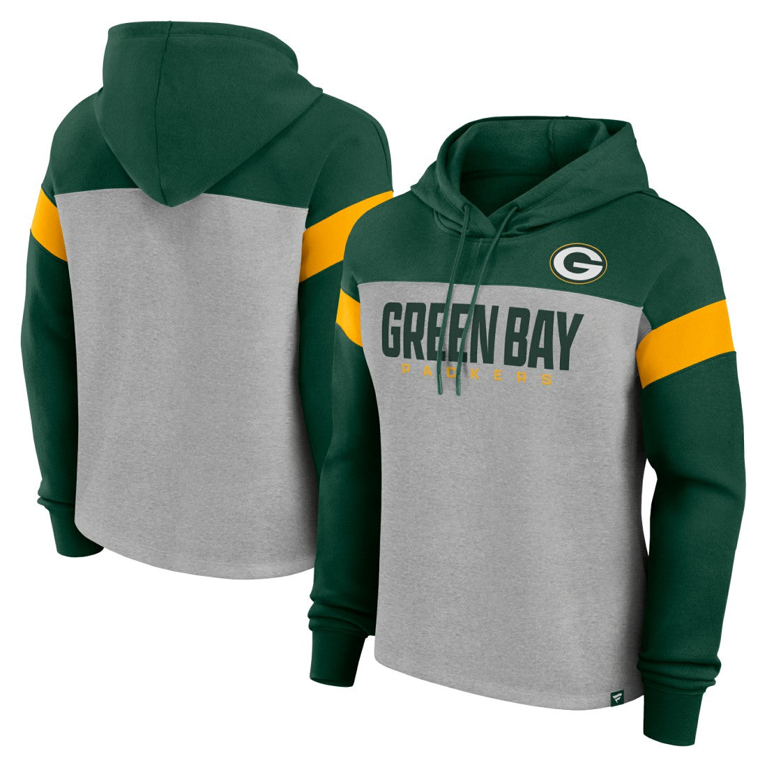 Green Bay Packers Women's Bold Play Call Pullover Hoodie Heather Gray/Green - Fanatics