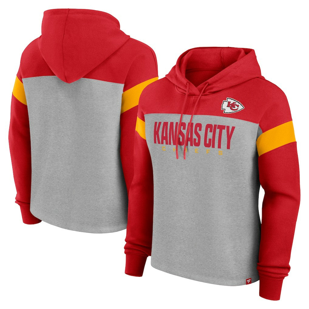 Kansas City Chiefs Women's Bold Play Call Pullover Hoodie Heather Gray/Red - Fanatics