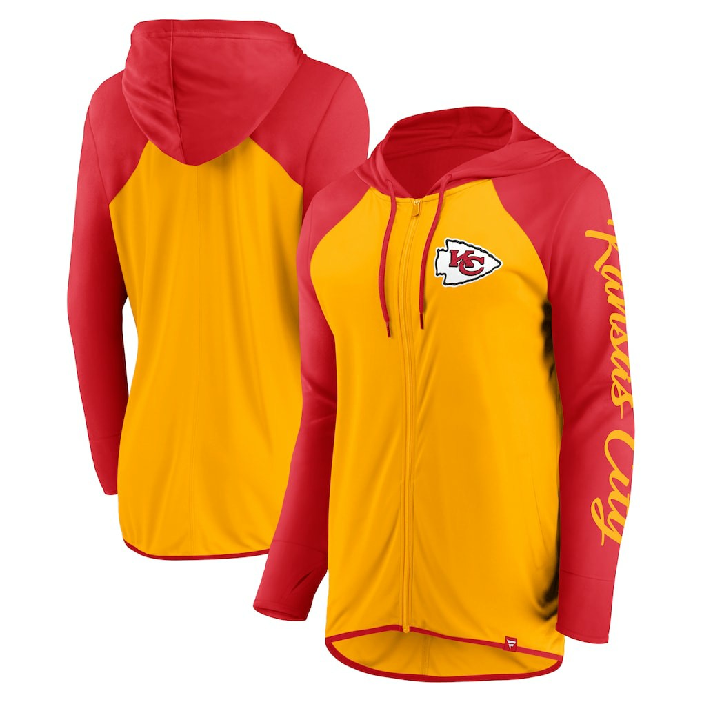 Kansas City Chiefs Women's Script Full-Zip Hoodie Gold/Red - Fanatics