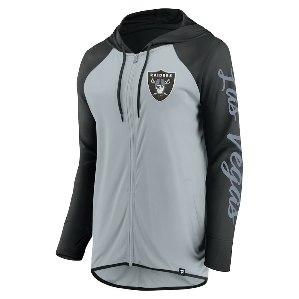 Las Vegas Raiders Women's Script Full-Zip Hoodie Silver/Black - Fanatics