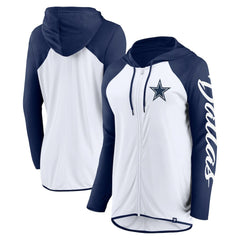 Dallas Cowboys Women's Script Full-Zip Hoodie White/Navy - Fanatics