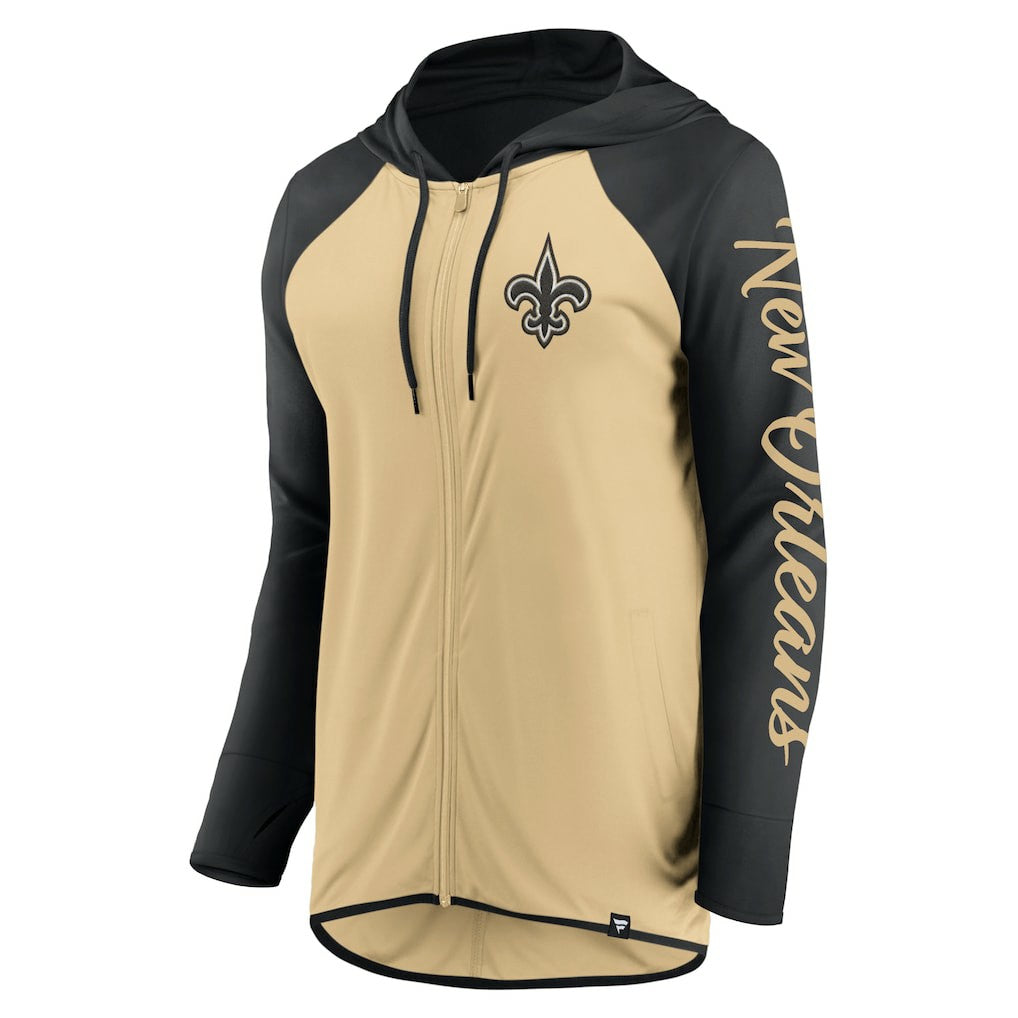 New Orleans Saints Women's Script Full-Zip Hoodie Gold/Black - Fanatics