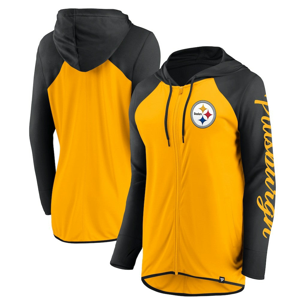 Pittsburgh Steelers Women's Script Full-Zip Hoodie Gold/Black - Fanatics
