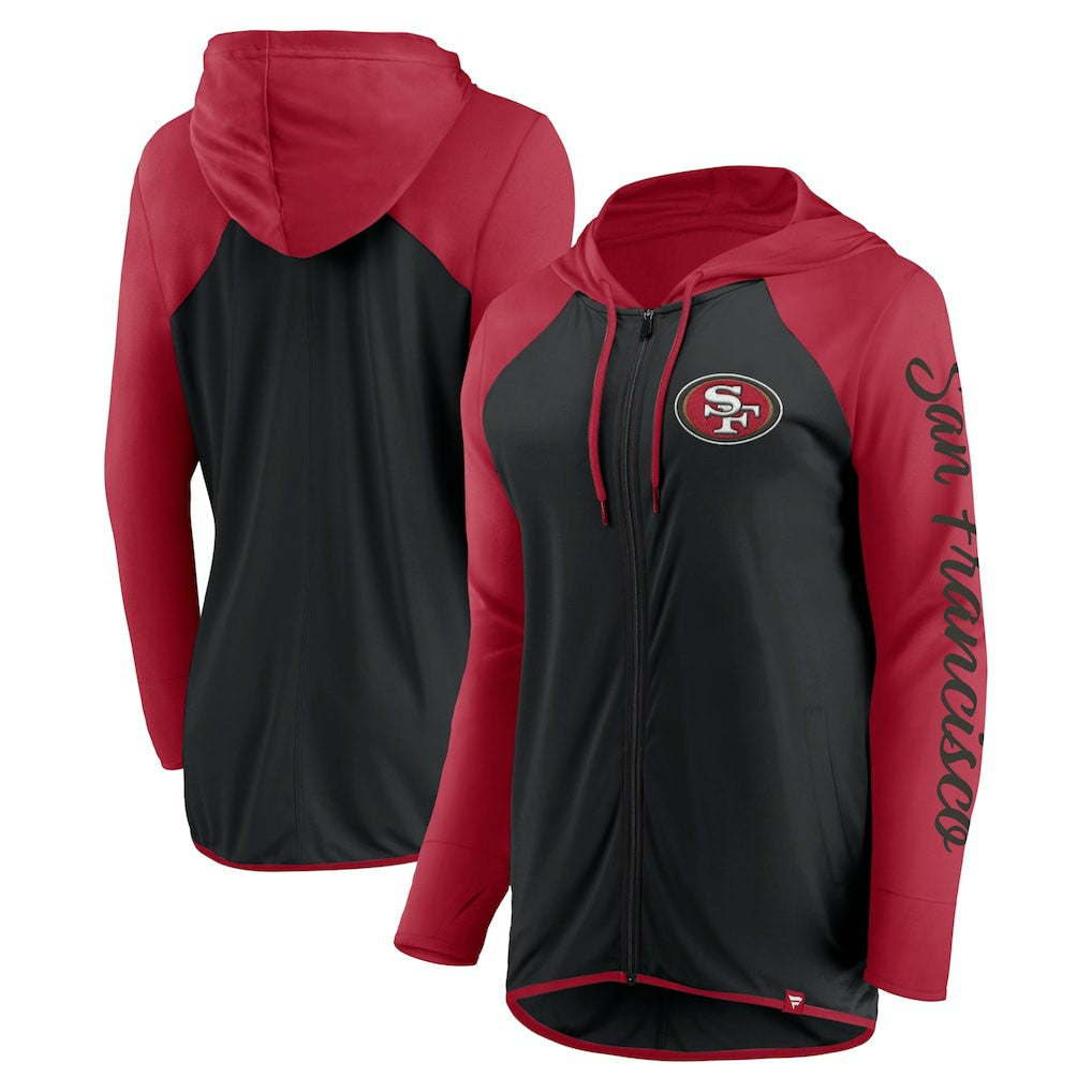 San Francisco 49ers Women's Script Full-Zip Hoodie Black/Scarlet - Fanatics