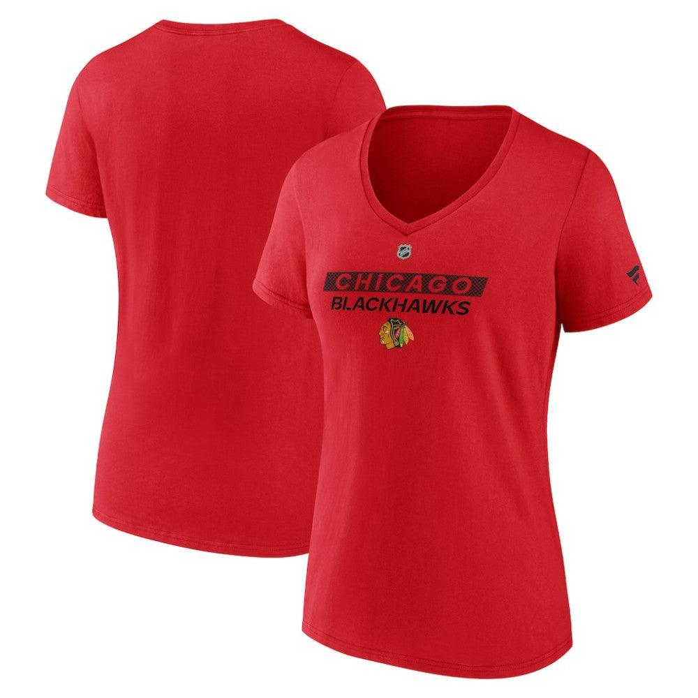 Chicago Blackhawks Fanatics Women's Authentic Pro Core Primary V-Neck T-Shirt Red