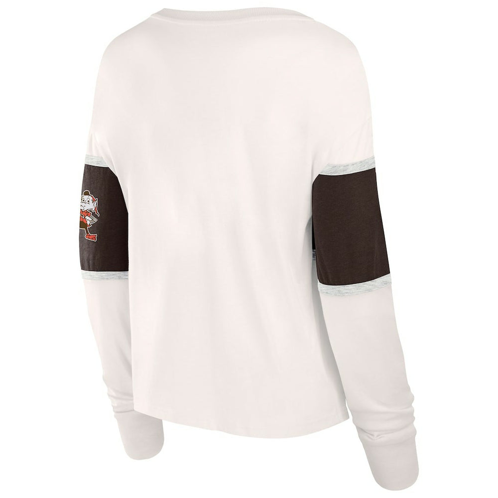 Cleveland Browns Women's Antique Block Long Sleeve T-Shirt Cream - Fanatics