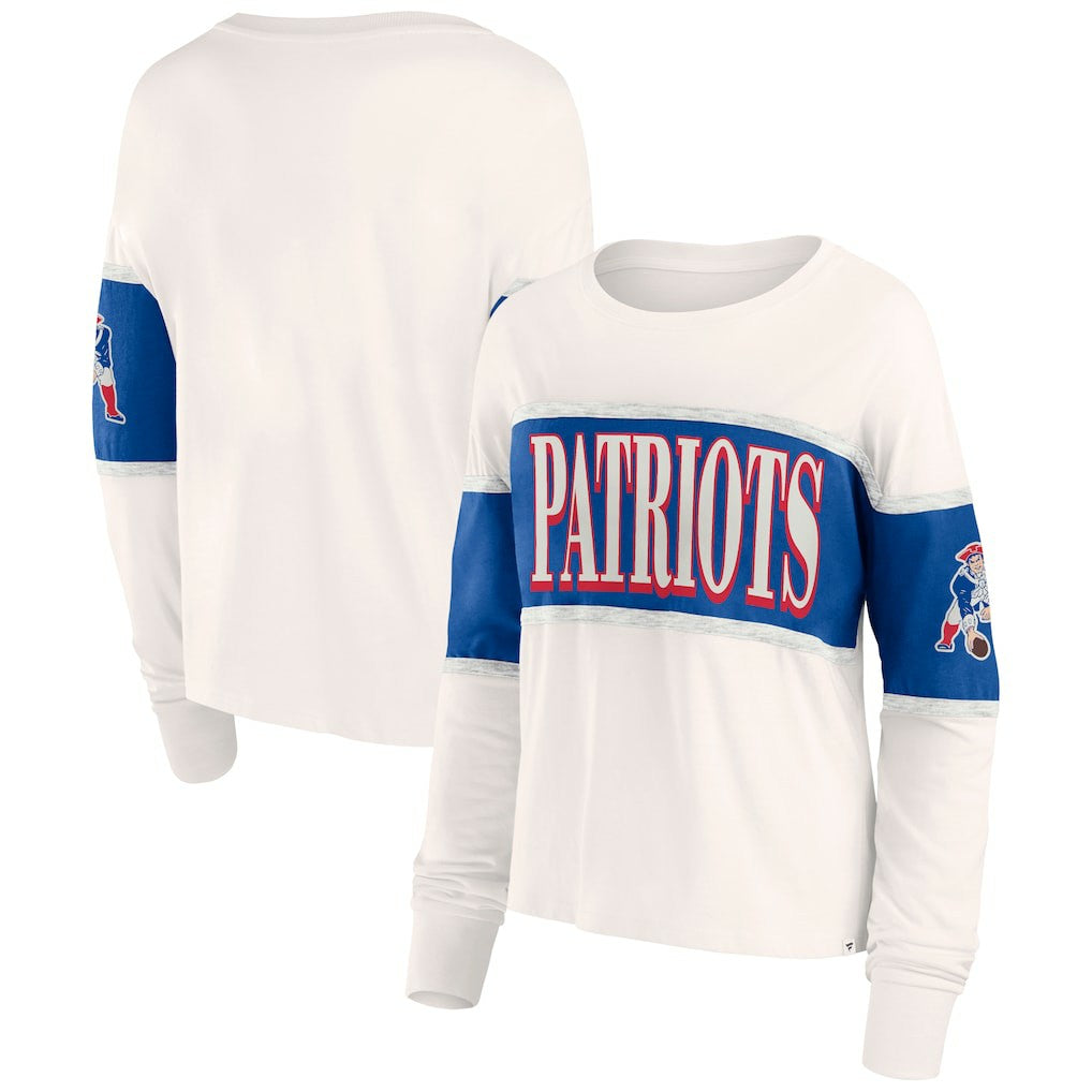 New England Patriots Women's Antique Block Long Sleeve T-Shirt Cream - Fanatics
