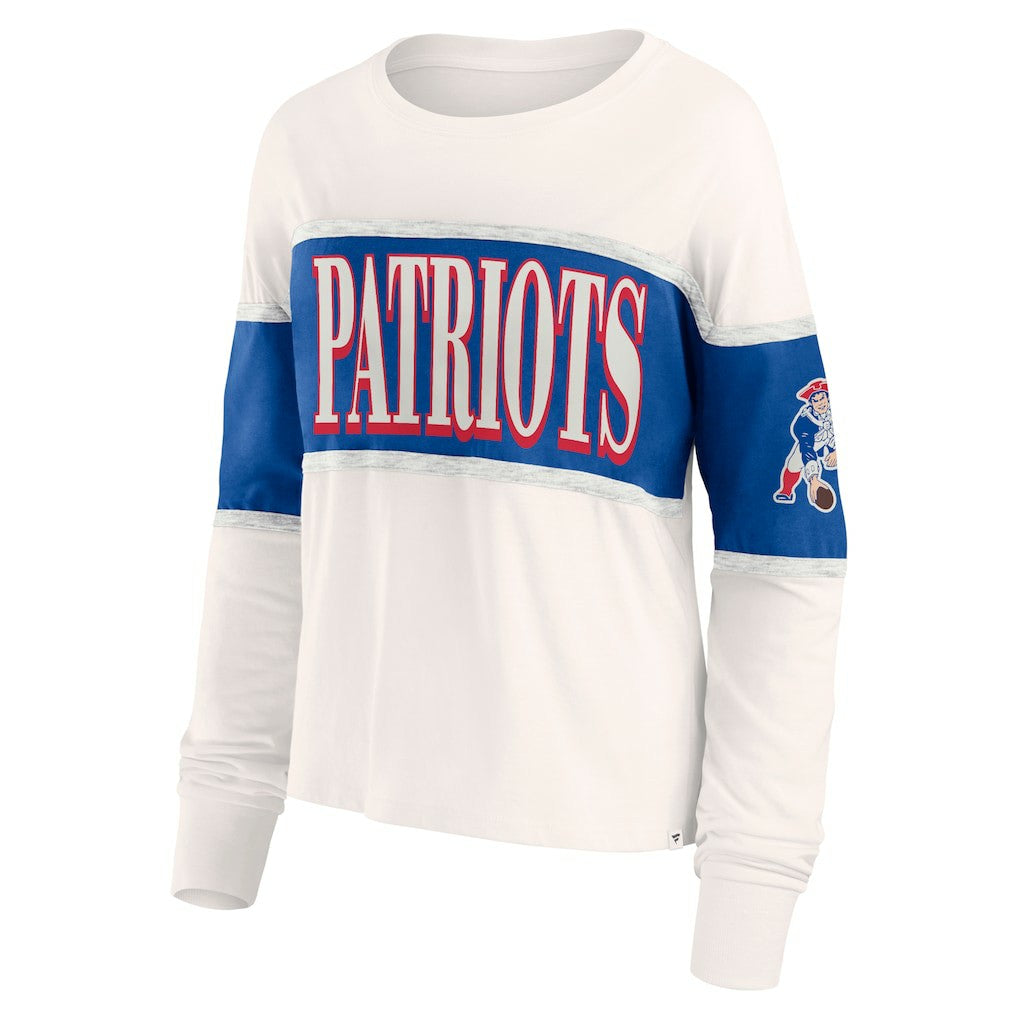 New England Patriots Women's Antique Block Long Sleeve T-Shirt Cream - Fanatics