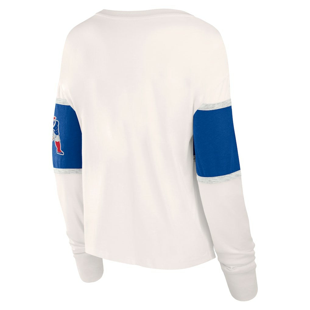 New England Patriots Women's Antique Block Long Sleeve T-Shirt Cream - Fanatics