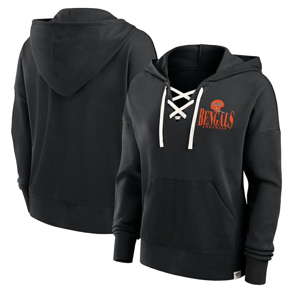 Cincinnati Bengals Women's Blitz Left Lace-Up Pullover Hoodie Black - Fanatics