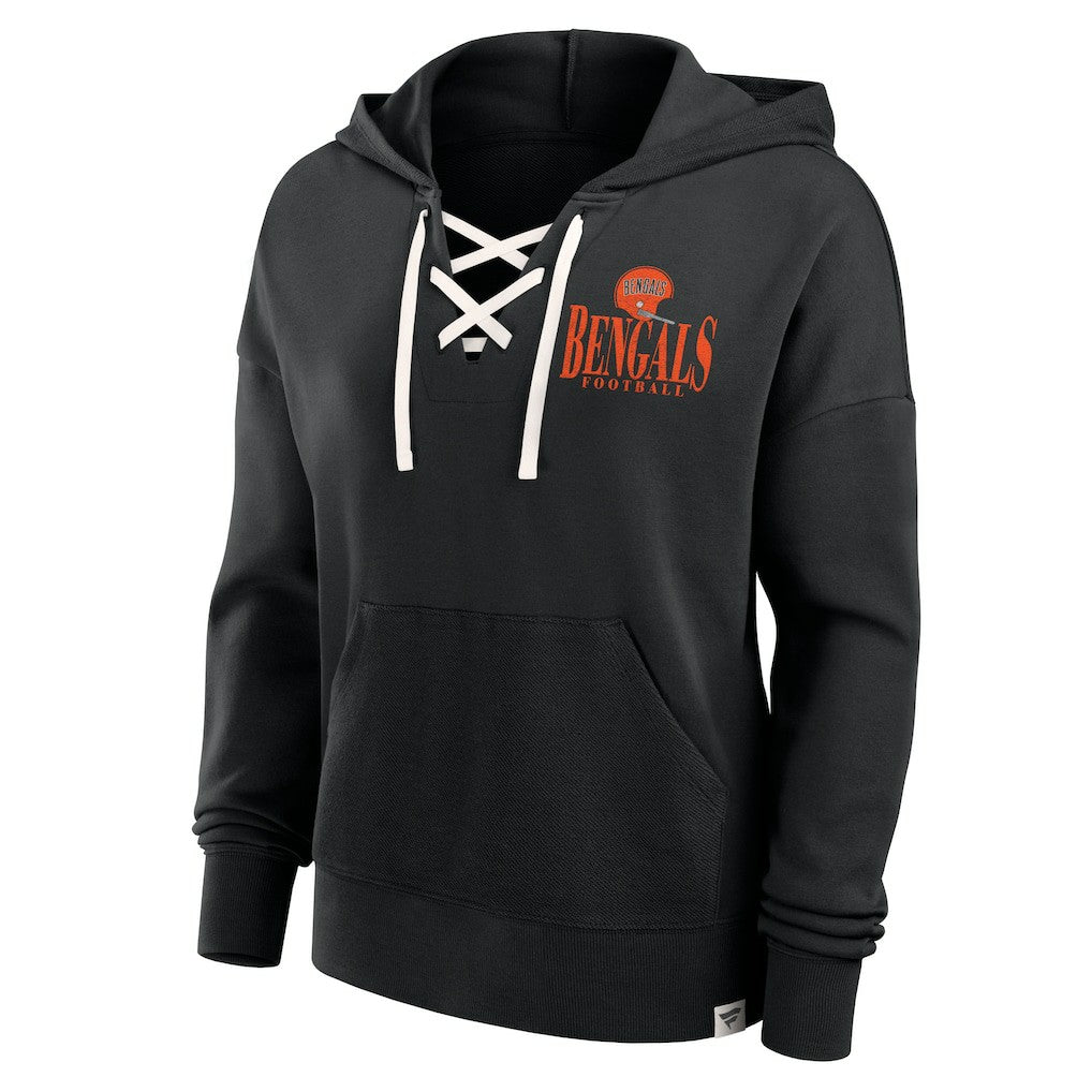 Cincinnati Bengals Women's Blitz Left Lace-Up Pullover Hoodie Black - Fanatics