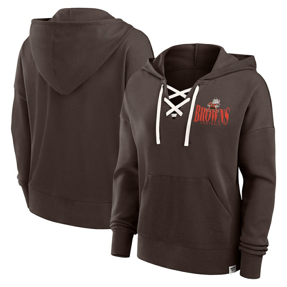 Cleveland Browns Women's Blitz Left Lace-Up Pullover Hoodie Brown - Fanatics
