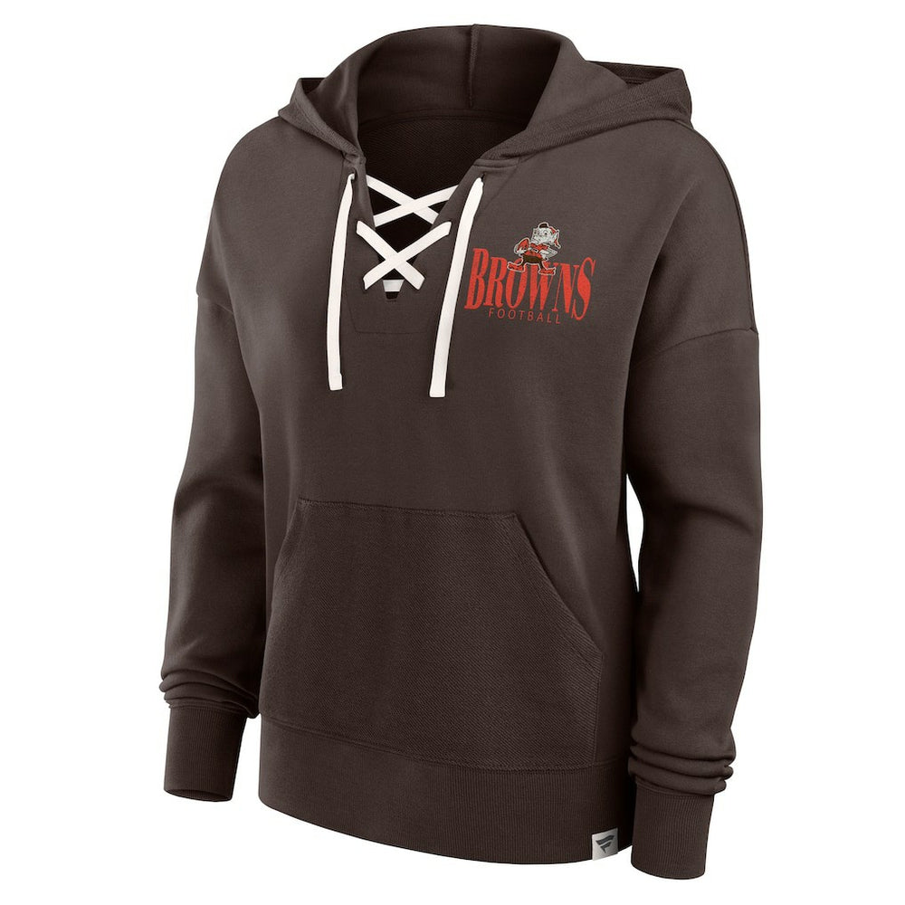 Cleveland Browns Women's Blitz Left Lace-Up Pullover Hoodie Brown - Fanatics
