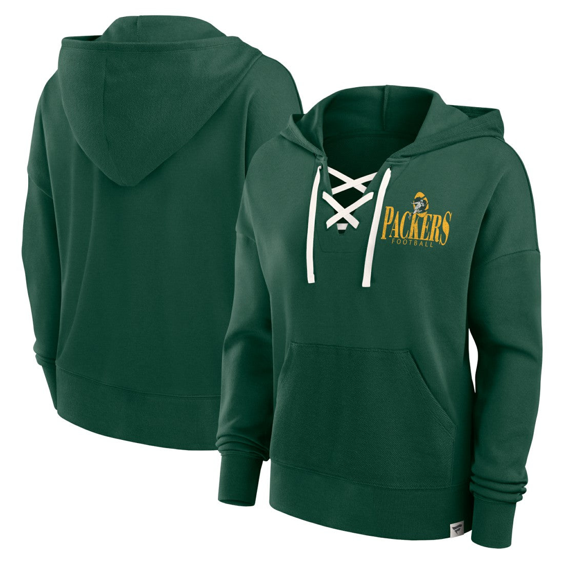 Green Bay Packers Women's Blitz Left Lace-Up Pullover Hoodie Green - Fanatics