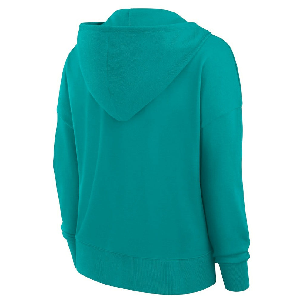 Miami Dolphins Women's Blitz Left Lace-Up Pullover Hoodie Aqua - Fanatics