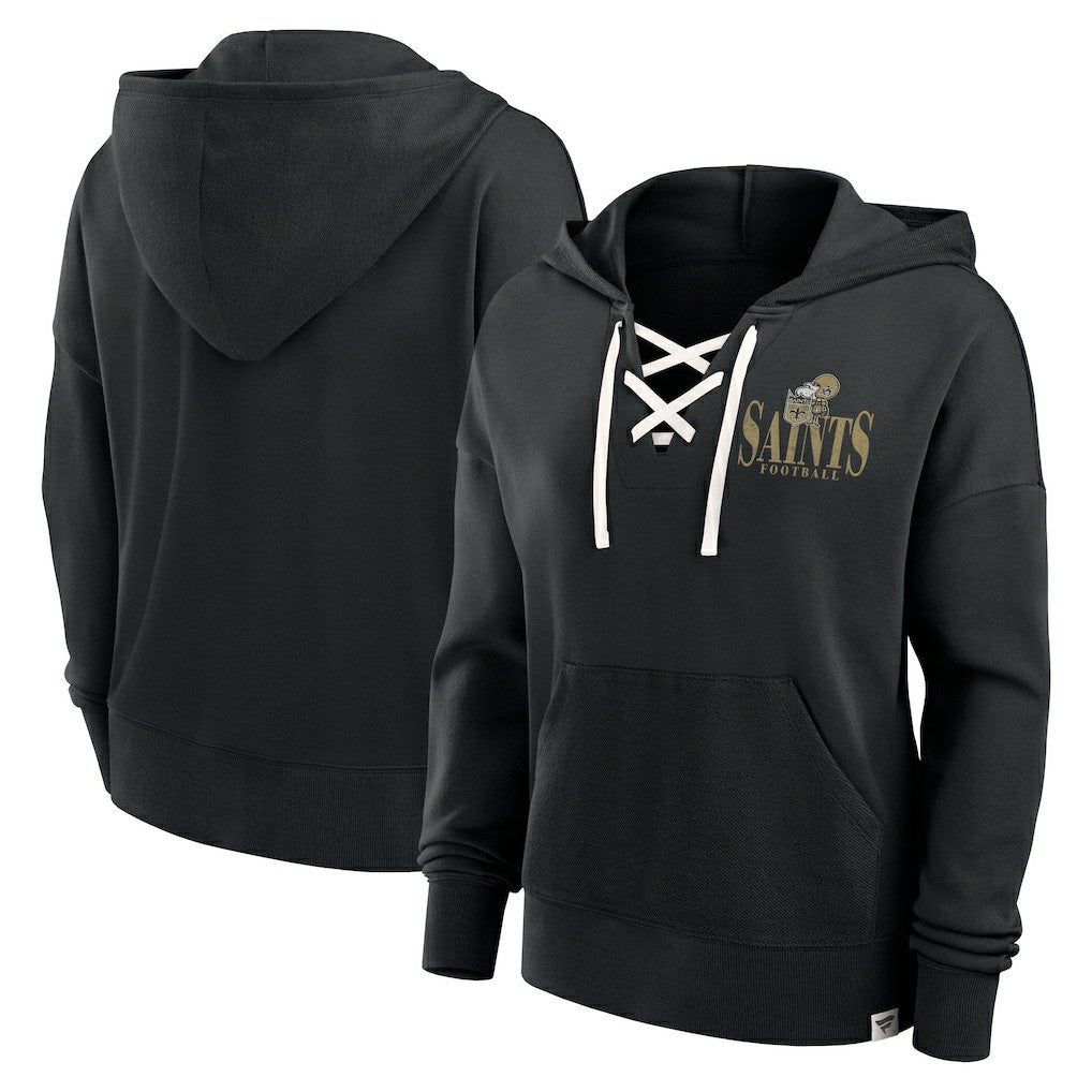 New Orleans Saints Women's Blitz Left Lace-Up Pullover Hoodie Black - Fanatics