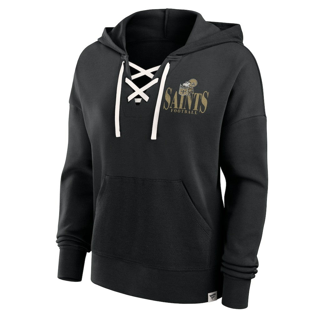 New Orleans Saints Women's Blitz Left Lace-Up Pullover Hoodie Black - Fanatics