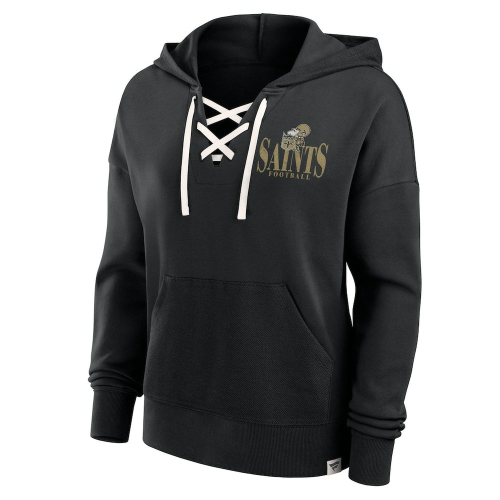 New Orleans Saints Women's Blitz Left Lace-Up Pullover Hoodie Black - Fanatics
