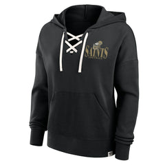 New Orleans Saints Women's Blitz Left Lace-Up Pullover Hoodie Black - Fanatics