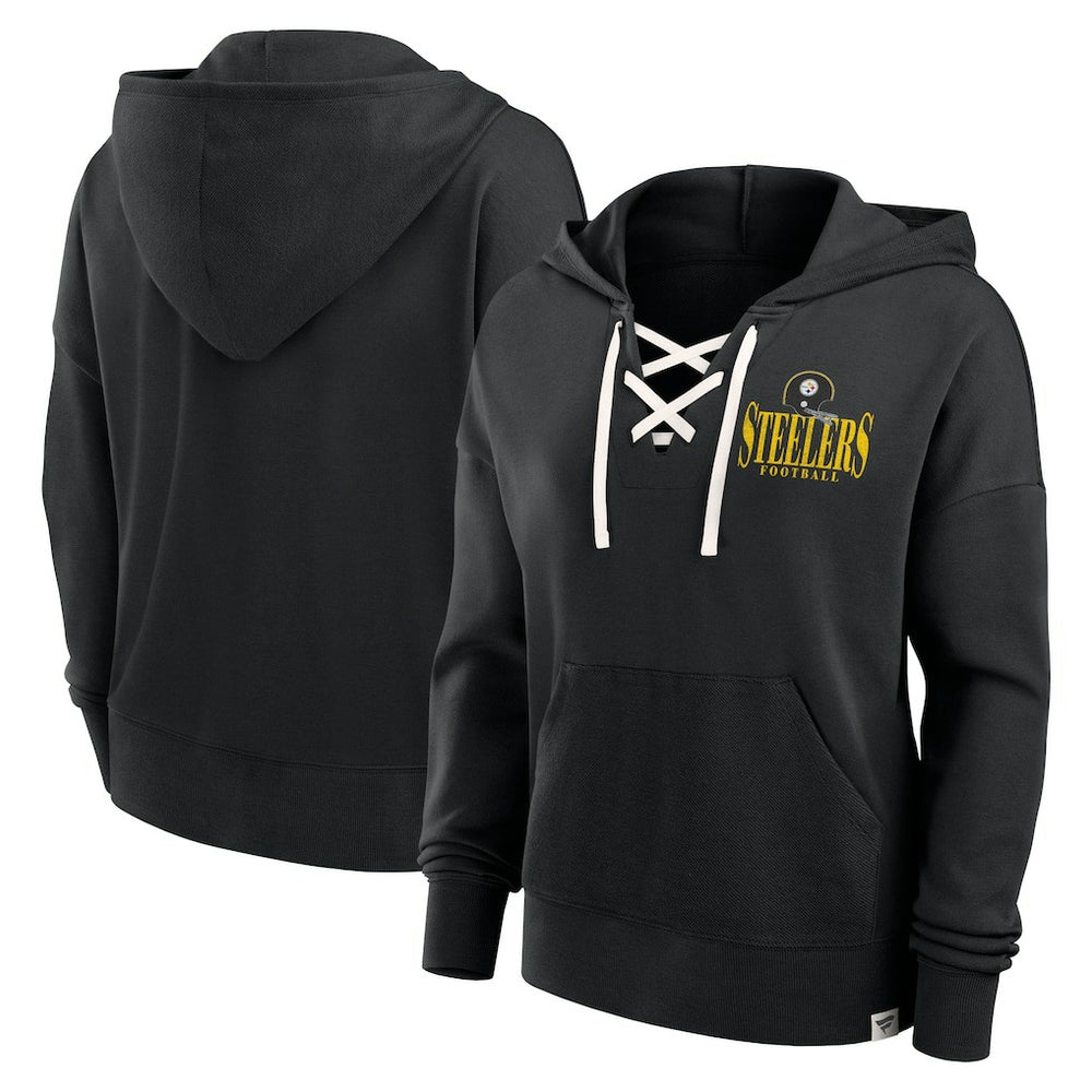 Pittsburgh Steelers Women's Blitz Left Lace-Up Pullover Hoodie Black - Fanatics