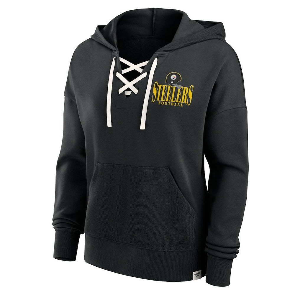 Pittsburgh Steelers Women's Blitz Left Lace-Up Pullover Hoodie Black - Fanatics
