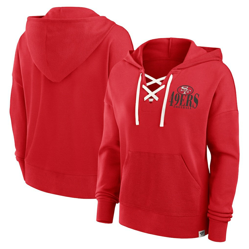 San Francisco 49ers Women's Blitz Left Lace-Up Pullover Hoodie Scarlet - Fanatics