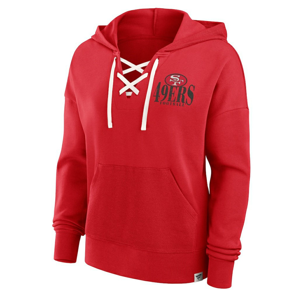 San Francisco 49ers Women's Blitz Left Lace-Up Pullover Hoodie Scarlet - Fanatics