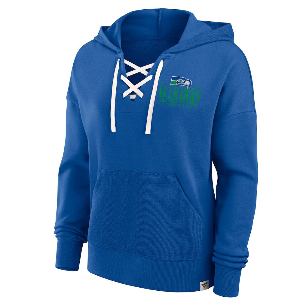 Seattle Seahawks Women's Blitz Left Lace-Up Pullover Hoodie Royal - Fanatics