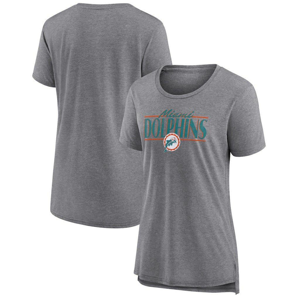 Miami Dolphins Women's Up the Middle Tri-Blend T-Shirt Heather Gray - Fanatics