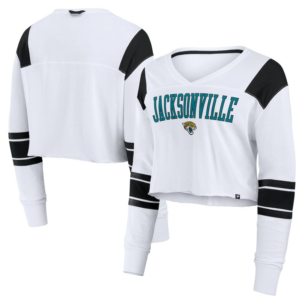 Jacksonville Jaguars Women's Stretch Cropped Fashion Long Sleeve T-Shirt White - Fanatics