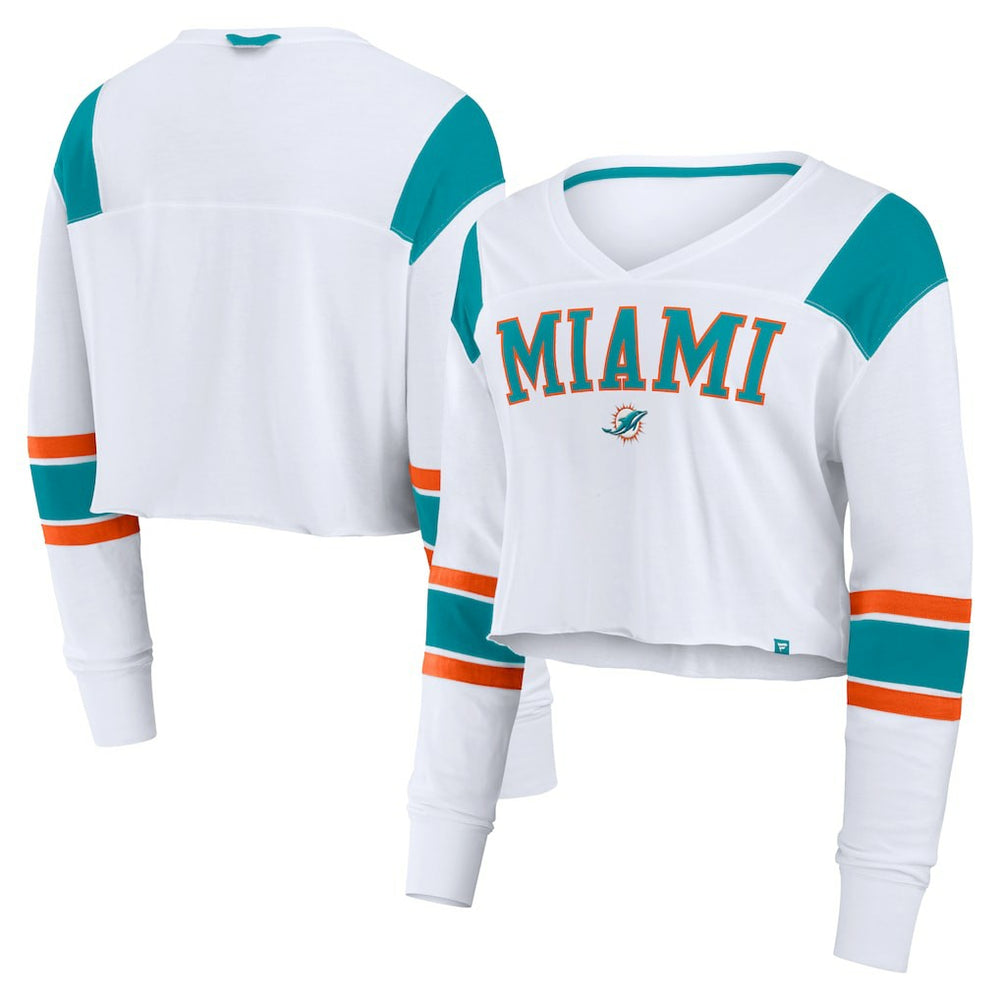 Miami Dolphins Women's Stretch Cropped Fashion Long Sleeve T-Shirt White - Fanatics