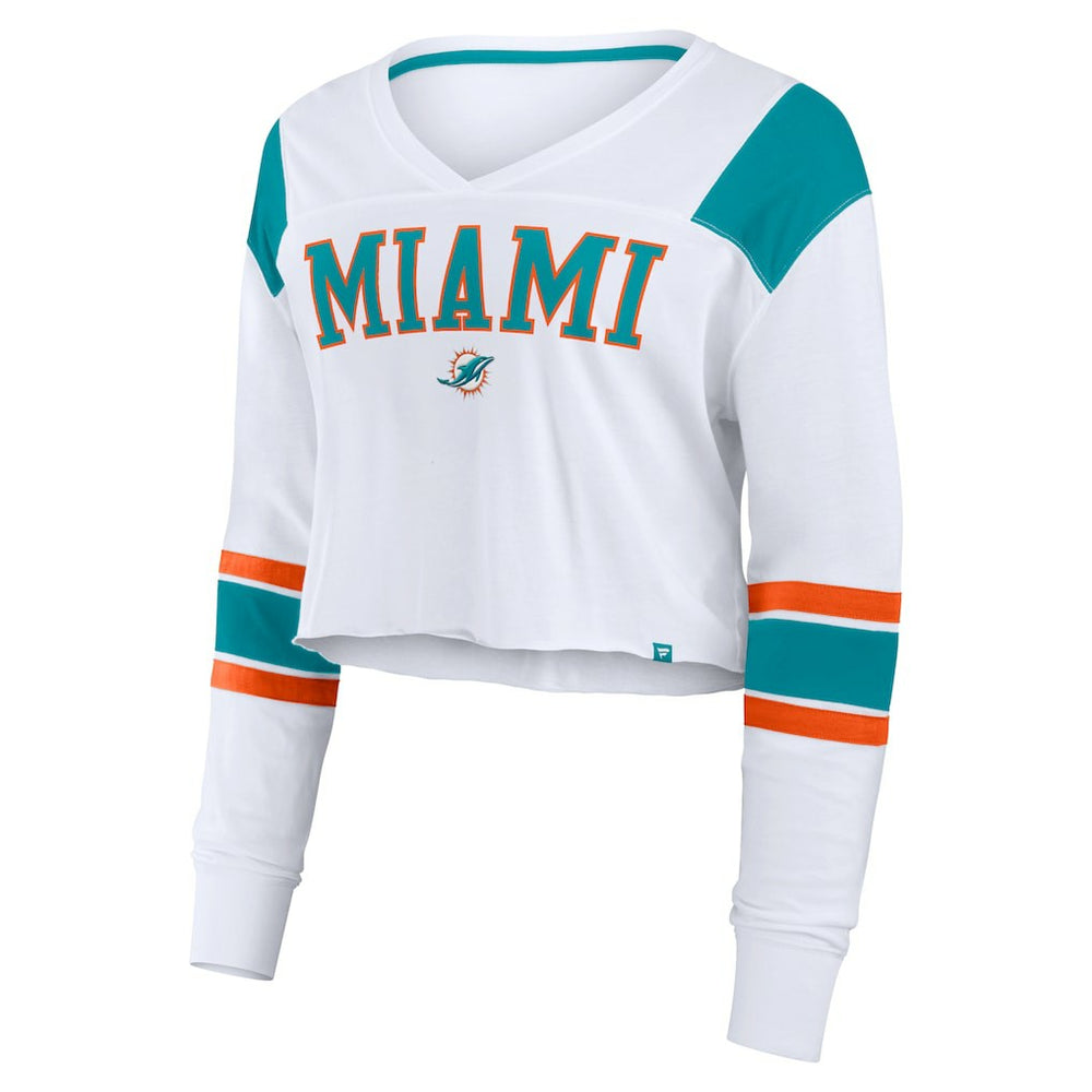 Miami Dolphins Women's Stretch Cropped Fashion Long Sleeve T-Shirt White - Fanatics