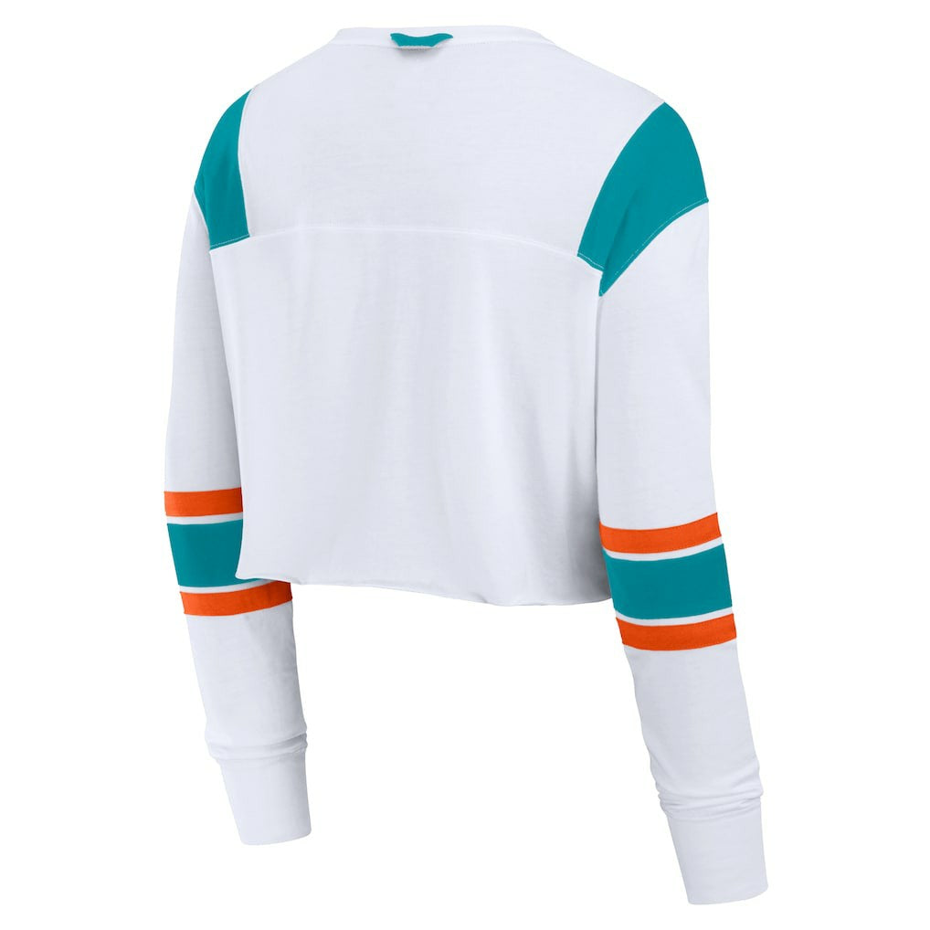 Miami Dolphins Women's Stretch Cropped Fashion Long Sleeve T-Shirt White - Fanatics