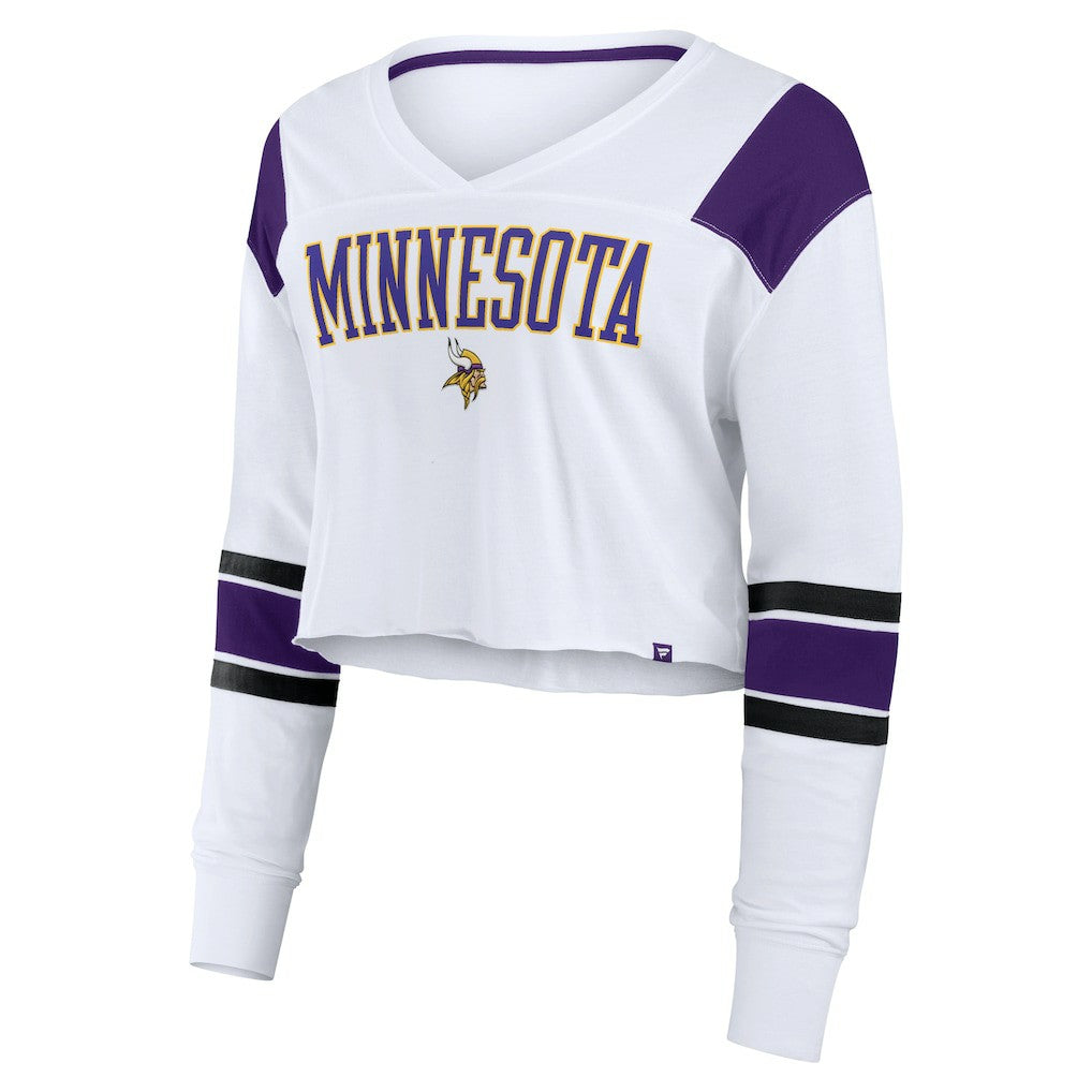 Minnesota Vikings Women's Stretch Cropped Fashion Long Sleeve T-Shirt White - Fanatics