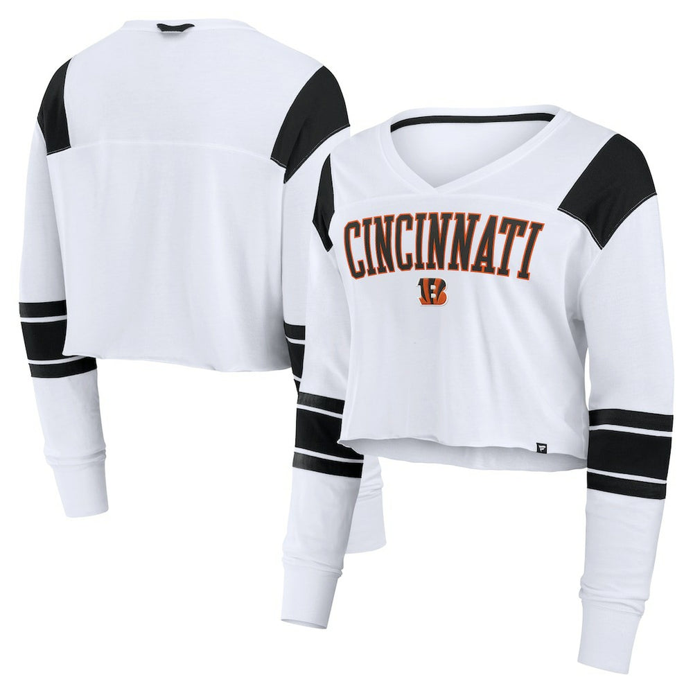Cincinnati Bengals Women's Stretch Cropped Fashion Long Sleeve T-Shirt White - Fanatics