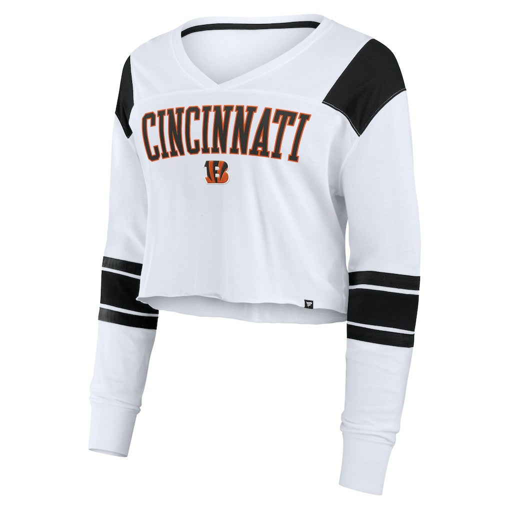 Cincinnati Bengals Women's Stretch Cropped Fashion Long Sleeve T-Shirt White - Fanatics