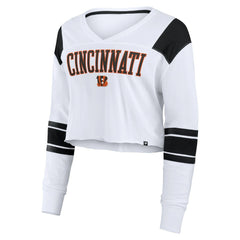 Cincinnati Bengals Women's Stretch Cropped Fashion Long Sleeve T-Shirt White - Fanatics
