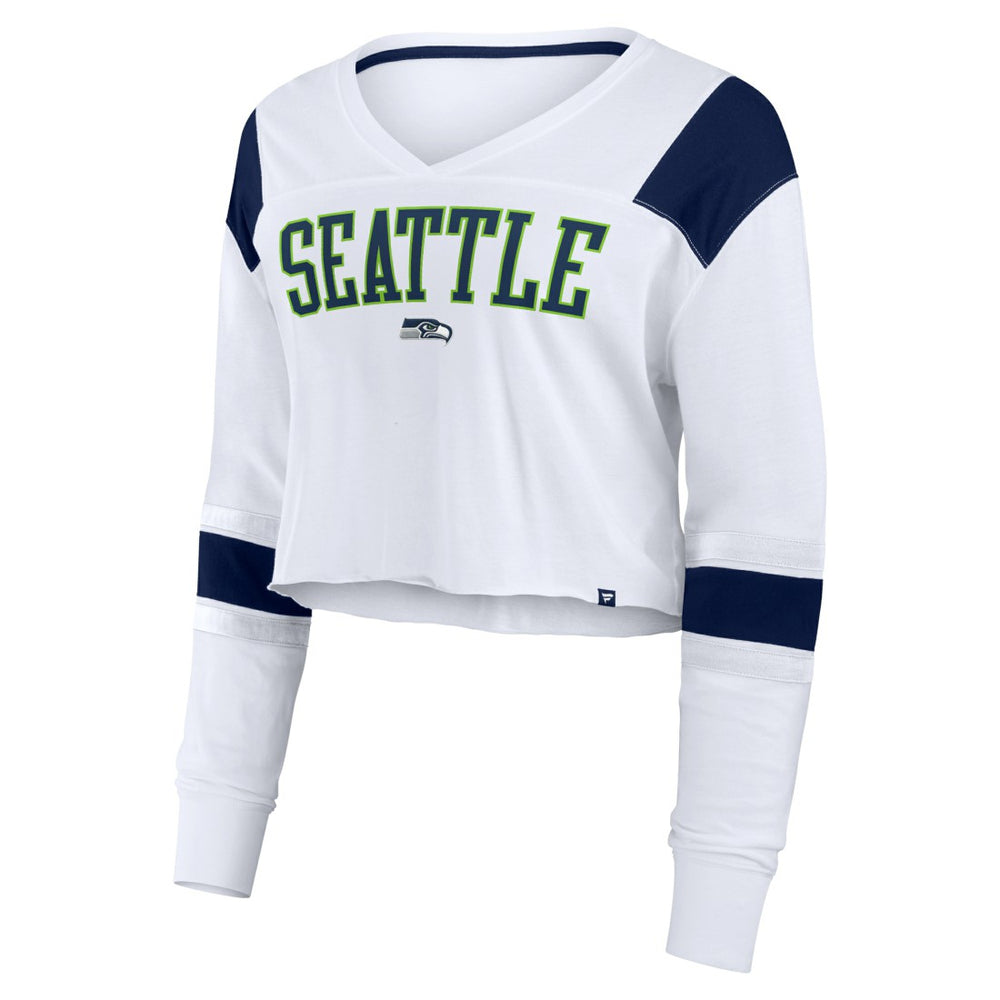 Seattle Seahawks Women's Stretch Cropped Fashion Long Sleeve T-Shirt White - Fanatics