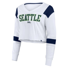 Seattle Seahawks Women's Stretch Cropped Fashion Long Sleeve T-Shirt White - Fanatics