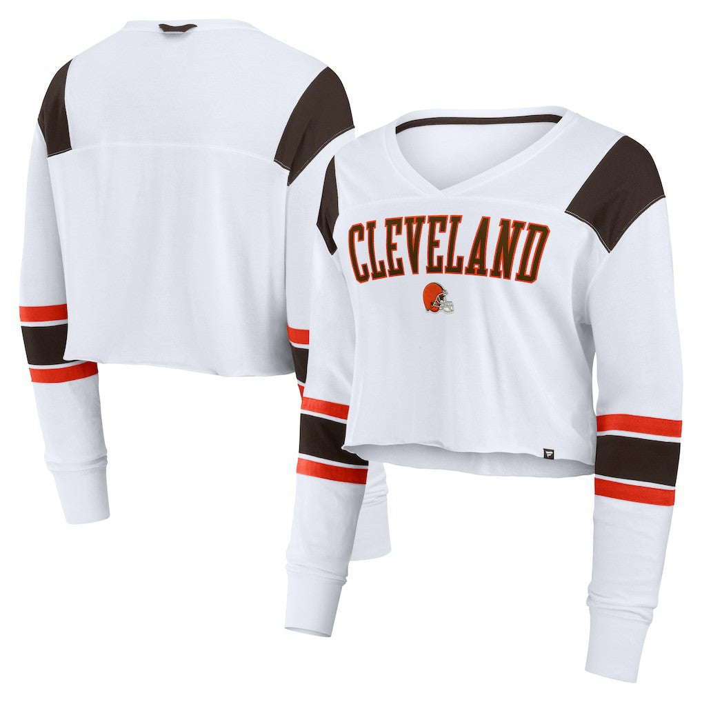 Cleveland Browns Women's Stretch Cropped Fashion Long Sleeve T-Shirt White - Fanatics