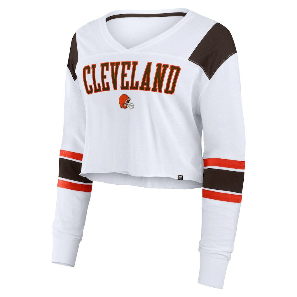Cleveland Browns Women's Stretch Cropped Fashion Long Sleeve T-Shirt White - Fanatics
