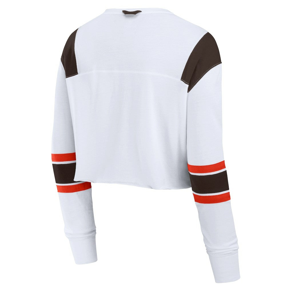 Cleveland Browns Women's Stretch Cropped Fashion Long Sleeve T-Shirt White - Fanatics